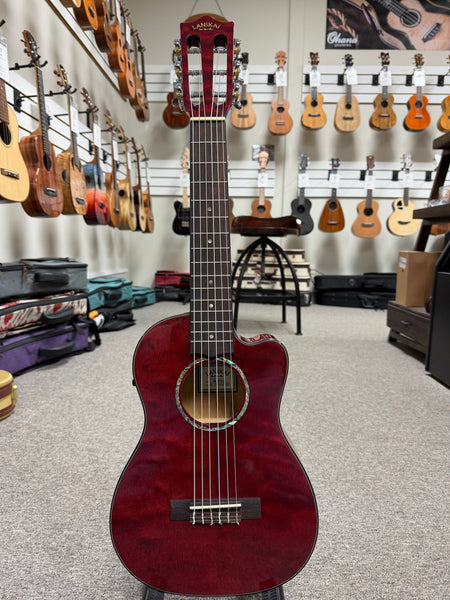LANIKAI QM-RDCEG Quilted Maple Electric Guitalele w/Case - Transparent Red Guitarlele