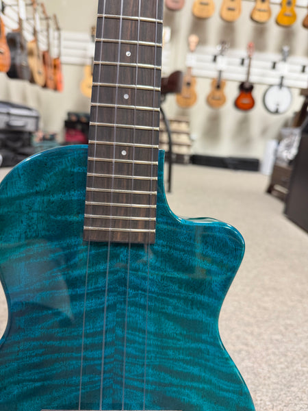 Pono TE-MDB Mango Deluxe Blue Tenor Electric Solid Body Ukulele w/Case