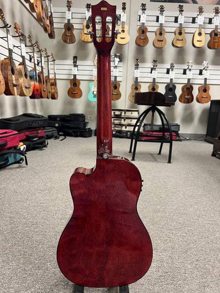 LANIKAI QM-RDCEB Quilted Maple Electric Baritone Ukulele w/Case - Transparent Red