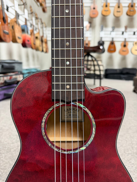 LANIKAI QM-RDCEG Quilted Maple Electric Guitalele w/Case - Transparent Red Guitarlele
