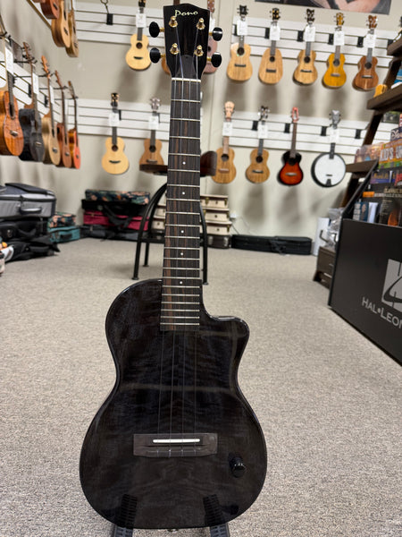 Pono TE-MDBK Mango Deluxe Black Tenor Electric Solid Body Ukulele w/Case