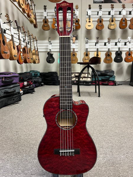 LANIKAI QM-RDCEG Quilted Maple Electric Guitalele w/Case - Transparent Red Guitarlele - Aloha City Ukes