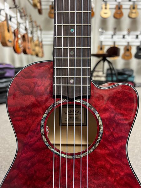 LANIKAI QM-RDCEG Quilted Maple Electric Guitalele w/Case - Transparent Red Guitarlele - Aloha City Ukes