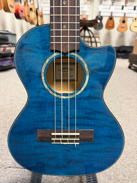 LANIKAI QM-BLCET Quilted Maple Electric Tenor Ukulele w/Case - Transparent Blue