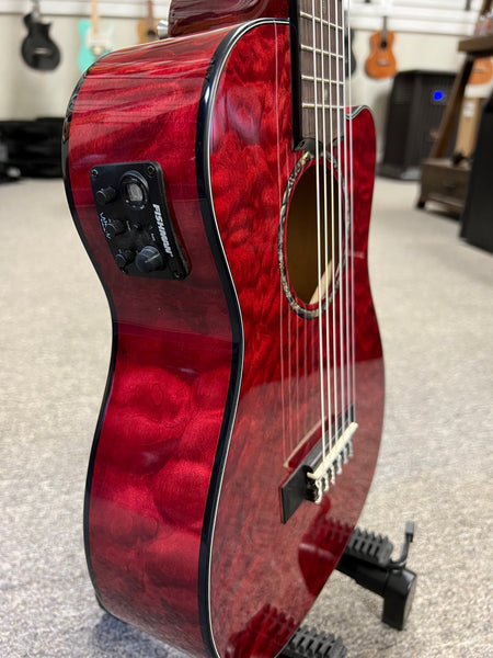 LANIKAI QM-RDCEG Quilted Maple Electric Guitalele w/Case - Transparent Red Guitarlele - Aloha City Ukes