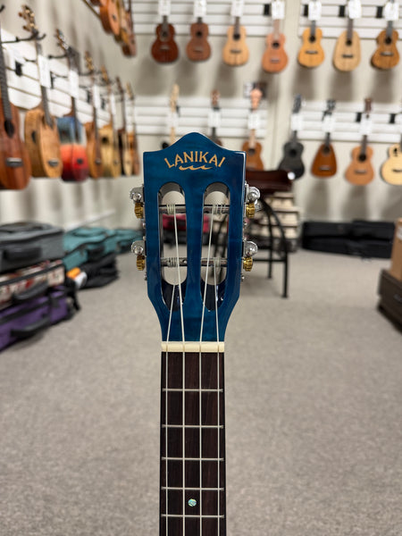 LANIKAI QM-BLCET Quilted Maple Electric Tenor Ukulele w/Case - Transparent Blue