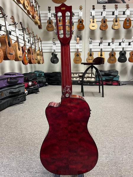 LANIKAI QM-RDCEG Quilted Maple Electric Guitalele w/Case - Transparent Red Guitarlele - Aloha City Ukes