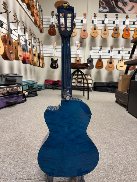 LANIKAI QM-BLCET Quilted Maple Electric Tenor Ukulele w/Case - Transparent Blue