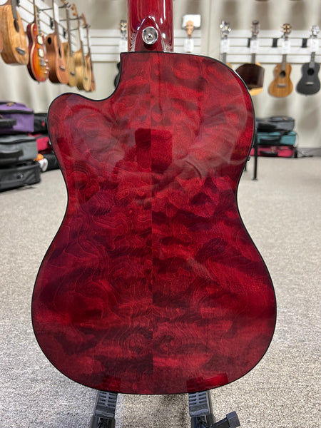 LANIKAI QM-RDCEG Quilted Maple Electric Guitalele w/Case - Transparent Red Guitarlele - Aloha City Ukes