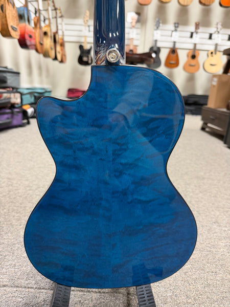 LANIKAI QM-BLCET Quilted Maple Electric Tenor Ukulele w/Case - Transparent Blue