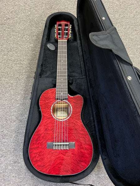 LANIKAI QM-RDCEG Quilted Maple Electric Guitalele w/Case - Transparent Red Guitarlele - Aloha City Ukes