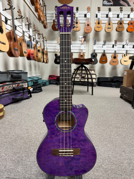 LANIKAI QM-PUCET Quilted Maple Electric Tenor Ukulele - Transparent Purple