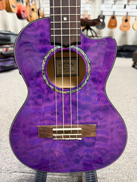 LANIKAI QM-PUCET Quilted Maple Electric Tenor Ukulele - Transparent Purple