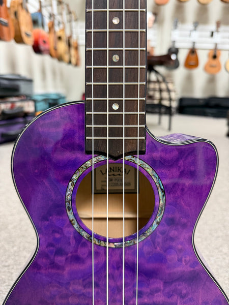 LANIKAI QM-PUCET Quilted Maple Electric Tenor Ukulele - Transparent Purple