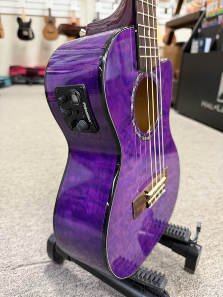 LANIKAI QM-PUCET Quilted Maple Electric Tenor Ukulele - Transparent Purple