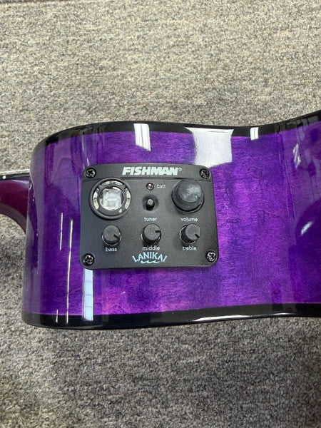 LANIKAI QM-PUCET Quilted Maple Electric Tenor Ukulele - Transparent Purple