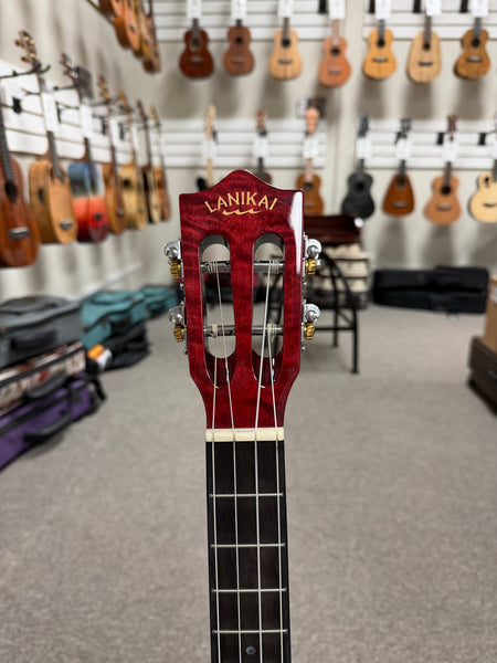 LANIKAI QM-RDCEB Quilted Maple Electric Baritone Ukulele w/Case - Transparent Red