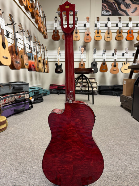 LANIKAI QM-RDCEB Quilted Maple Electric Baritone Ukulele w/Case - Transparent Red