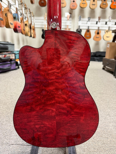 LANIKAI QM-RDCEB Quilted Maple Electric Baritone Ukulele w/Case - Transparent Red