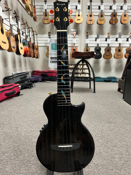 Enya EUT Feather Solid Mahogany Black Electric Tenor Ukulele w/Case- Built in Effects