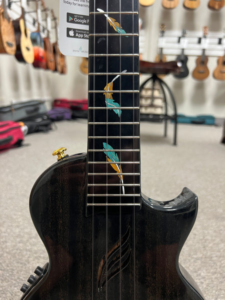 Enya EUT Feather Solid Mahogany Black Electric Tenor Ukulele w/Case- Built in Effects