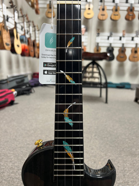 Enya EUT Feather Solid Mahogany Black Electric Tenor Ukulele w/Case- Built in Effects