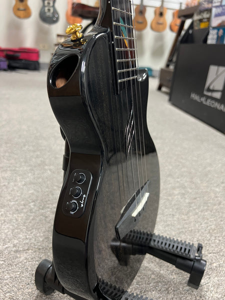 Enya EUT Feather Solid Mahogany Black Electric Tenor Ukulele w/Case- Built in Effects