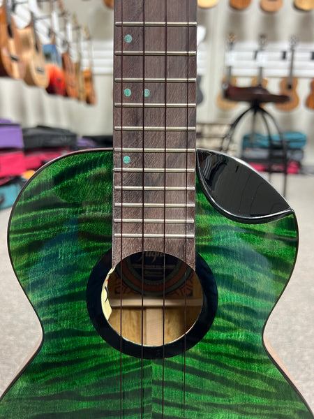 Flight Comet Green Tenor Electric Ukulele w/Case - Solid Flamed Maple/Solid Mango