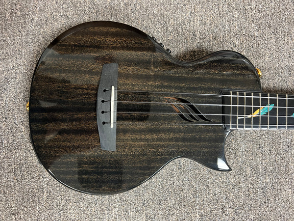 Enya EUT Feather Solid Mahogany Black Electric Tenor Ukulele w/Case- Built in Effects