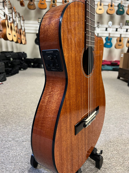 KALA KA-GTR-MTN-E Solid Mahogany Thinline Nylon Guitar w/Case - Aloha City Ukes
