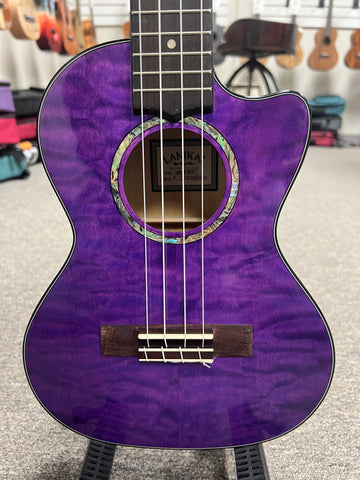 LANIKAI QM-PUCET Quilted Maple Electric Tenor Ukulele - Transparent Purple