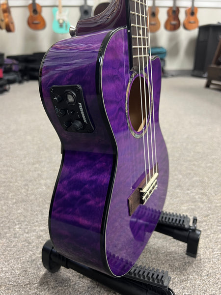 LANIKAI QM-PUCET Quilted Maple Electric Tenor Ukulele - Transparent Purple