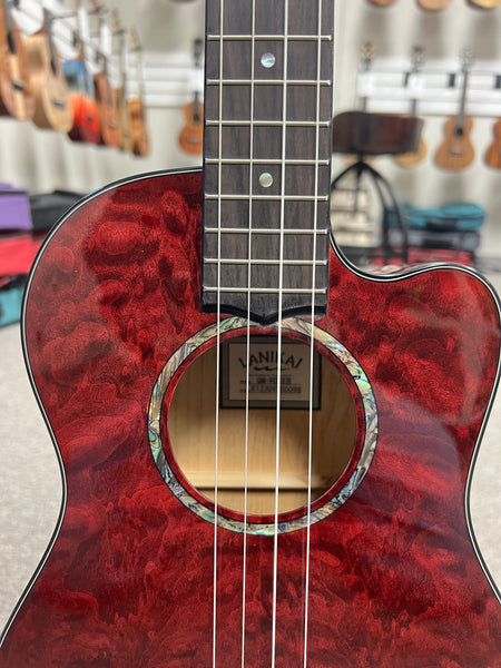 LANIKAI QM-RDCEB Quilted Maple Electric Baritone Ukulele w/Case - Transparent Red