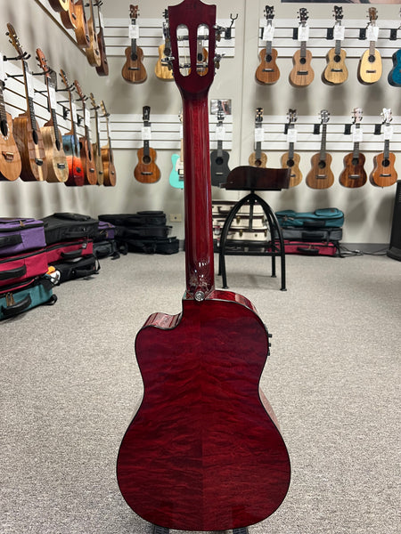 LANIKAI QM-RDCEB Quilted Maple Electric Baritone Ukulele w/Case - Transparent Red