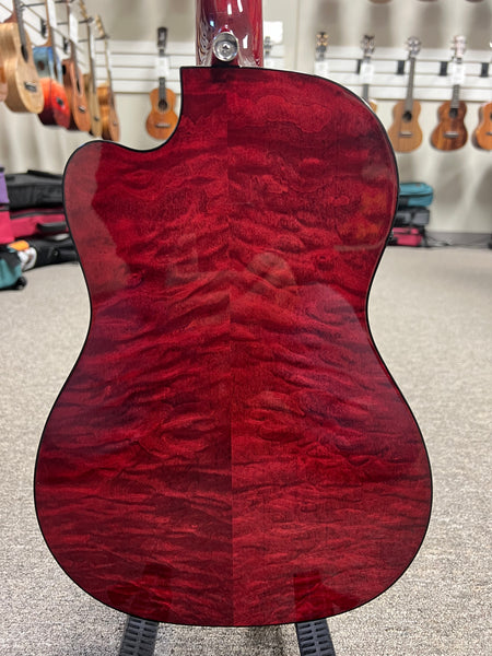 LANIKAI QM-RDCEB Quilted Maple Electric Baritone Ukulele w/Case - Transparent Red