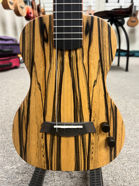 KALA KA-SB-SUN-T Solid Body White Ebony Tenor Ukulele w/Case - Sunny and the Black Pack Signature