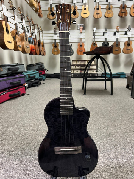 Pono TE-MDBK Mango Deluxe Black Tenor Electric Solid Body Ukulele w/Case