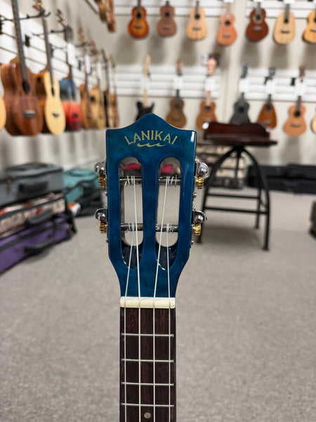 LANIKAI QM-BLCEC Quilted Maple Electric Concert Ukulele w/Case- Transparent Blue