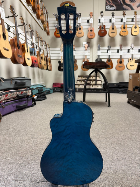 LANIKAI QM-BLCEC Quilted Maple Electric Concert Ukulele w/Case- Transparent Blue