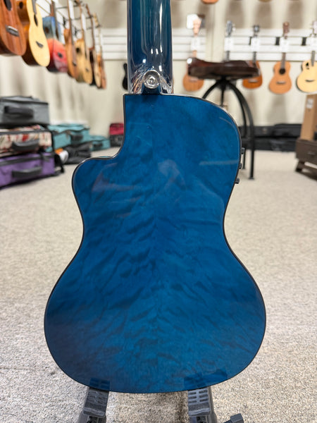 LANIKAI QM-BLCEC Quilted Maple Electric Concert Ukulele w/Case- Transparent Blue