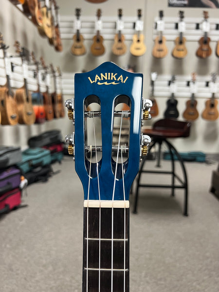 LANIKAI QM-BLCEB Quilted Maple Electric Baritone Ukulele w/Case - Transparent Blue