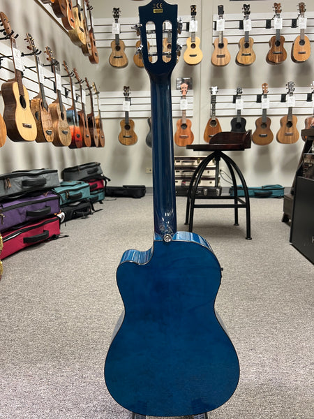 LANIKAI QM-BLCEB Quilted Maple Electric Baritone Ukulele w/Case - Transparent Blue