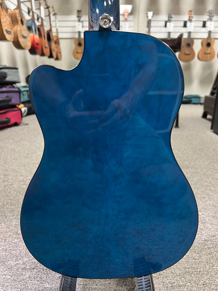 LANIKAI QM-BLCEB Quilted Maple Electric Baritone Ukulele w/Case - Transparent Blue