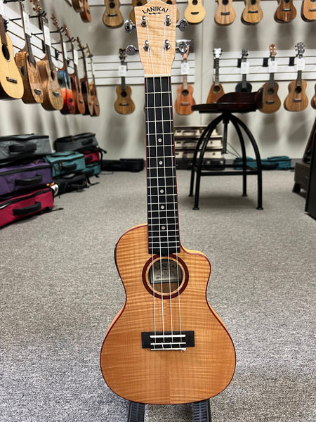 Lanikai FM-CETC Flame Maple Electric Concert Ukulele w/Case - Thin Body Travel Uke