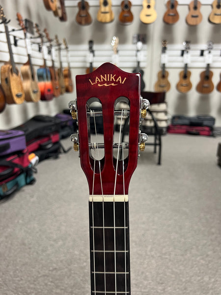 LANIKAI QM-RDCEB Quilted Maple Electric Baritone Ukulele w/Case - Transparent Red