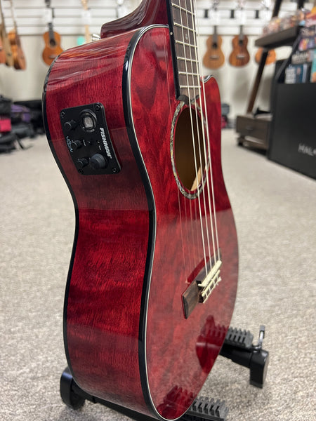 LANIKAI QM-RDCEB Quilted Maple Electric Baritone Ukulele w/Case - Transparent Red