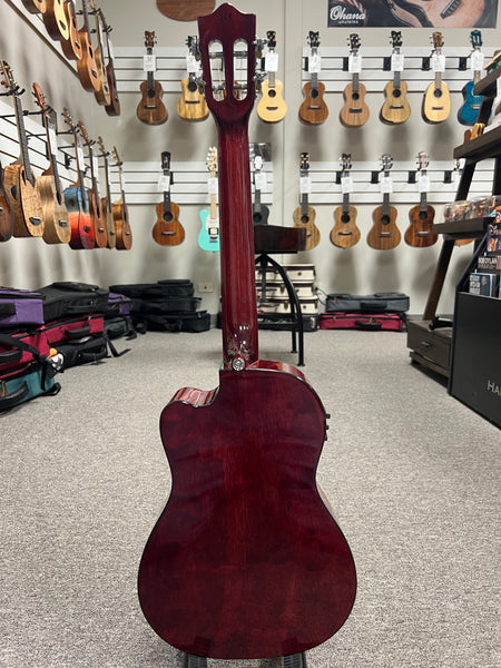 LANIKAI QM-RDCEB Quilted Maple Electric Baritone Ukulele w/Case - Transparent Red