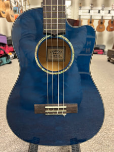 LANIKAI QM-BLCEB Quilted Maple Electric Baritone Ukulele w/Case - Transparent Blue