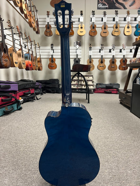 LANIKAI QM-BLCEB Quilted Maple Electric Baritone Ukulele w/Case - Transparent Blue