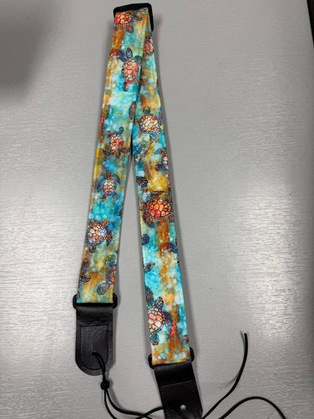 Quiltsand Woven Ukulele Strap - Aqua Turtles - Adjustable